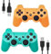 ＲＵＥＩＵＲＩ P-S3 Controller 2 Pack PS-3 Wireless controller Playstation 3 Controller Wireless Bluetooth Gamepad with USB Charger Cable for PS-3 ((Orange+Green))