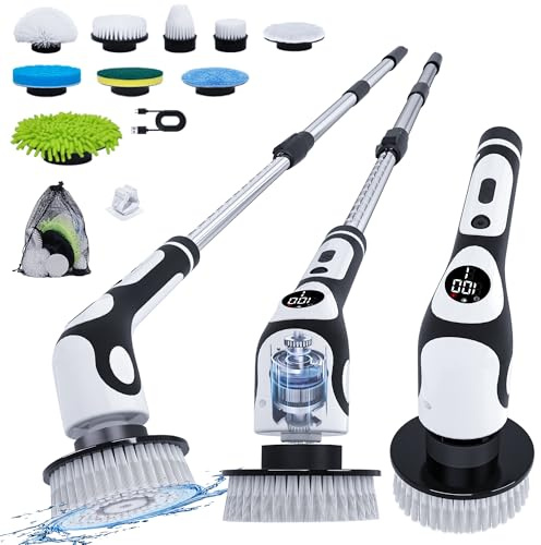 Electric Spin Scrubber,Versatile Scrubber Brush Electric for Home Bathroom,Cordless Shower Cleaner Brush for Floor Kitchen Bathtub Wall Cleaning with 9 Replaceable Heads,LCD Display Voice Broadcast