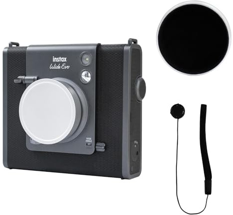 HIYQIN Objektivlock kompatibelt med Fuji Instant Wide Evo, linstillbehör för Fujifilm Instant Wide EVO, reptåligt aluminiumobjektivlock med anti-förlust-snöre, silver