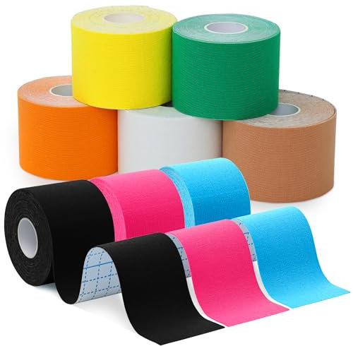 Votoko Tape Kinesiologico 8 Rotolo, 5 m x 5,0 cm Nastro Kinesiologico Muscolare Cerotto, Impermeabile e Molto Elastico, il Kinesio Tape Supporta Ginocchio, Muscoli, Articolazioni, Schiena e Polso
