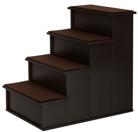PawHut Escalera para Perros de 4 Peldaños Escalera para Mascotas Escalones para Perros Gatos con Acolchados Desmontables Carga 30 kg para Cama Sofá 40x59x54,2 cm Marrón Oscuro