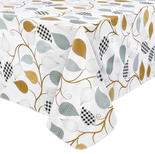 Leaf Spring Vinyl Tablecloth Outdoor Wipeable PVC Waterproof Oilcloth Water Resistant Tablecloth Rectangular Table Cover Protector for Summer Dinner Kitchen Picnic Party Indoor Outdoor, 60x84 Inch