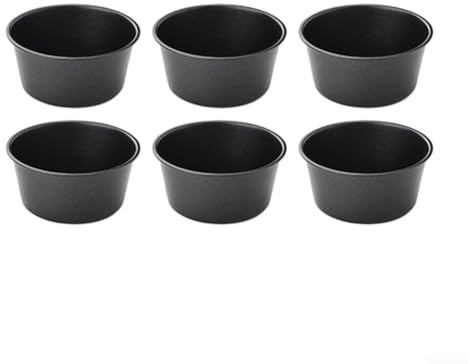 Muffin Tin, 6Pcs Carbon Steel Cupcake Moulds 100/200ml Non-Stick Pudding Cups For Air Fryer Oven Baking Tarts(100ml short cup)