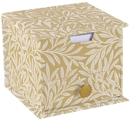 The Gifted Stationery Co. Ltd. William Morris Willow & Rose Memo Cube with Drawer – 400 Sheets Plain Paper Desk Notepad Block – Decorative William Morris Desk Organiser for Home or Office 10 × 10 cm