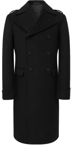 The Platinum Tailor Mens Black Overcoat Wool & Cashmere Great Coat Long Double Breasted Heavy Warm Winter (US, Numeric, 48, Regular, Regular, Black)