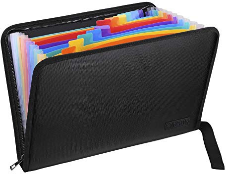 ENGPOW Fireproof Expanding File Folder with 13 Multicolored Pockets A4 Size Document Organizer with Color Labels Zipper Closure Non-Itchy Silicone Coated Portable Filing Pouch(14.3 x 9.8)