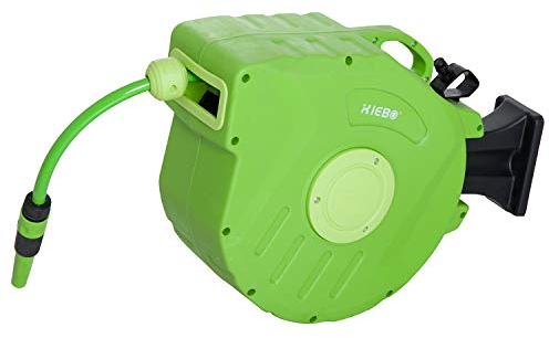 Outsunny Carrete para Manguera 15M+1,5M Soporte Mural Portamanguera Roll-up Automático Giratorio 180° con Pistola de Pulverización Gran Alcance Base de Pared Conector de Manguera para Jardín Terraza
