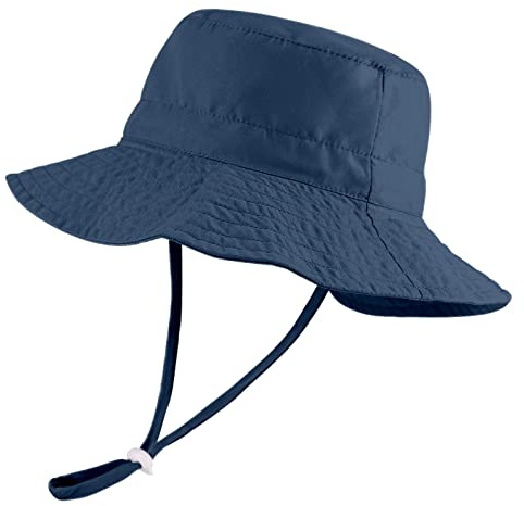 LACOFIA Toddler Baby Sun Hat Kids Boy's Summer Bucket Hat Wide Brim for Outdoor Swim Beach Pool Adjustable Navyblue 6-24 Months