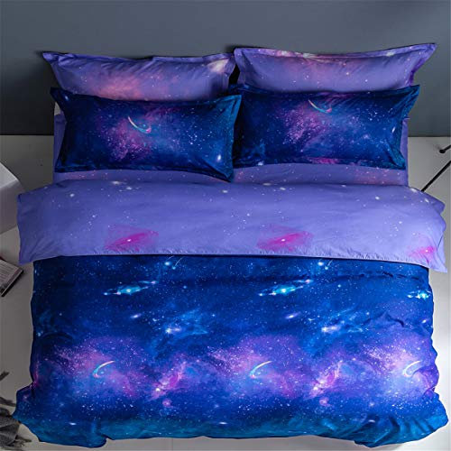 Ouduo Bettwäsche-Set 3 Teilig, Mikrofaser Bettwäsche Bettbezug Set 3 TLG Wende Weiche Atmungsaktive mit Bettbezug Kissenbezüge für Erwachsener Kinder Mädchen Junge (Lila Galaxie,220x240cm)