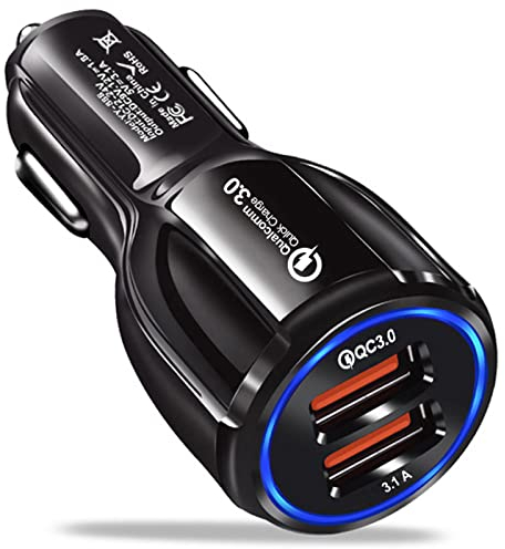 HORJOR USB Car Adaptor, 2 Port USB 3.0 Car Cigarette Lighter Phone Charger 30W 5A Fast Charging Compatible with iPhone Samsung Galaxy iPad Huawei - BK-348, Black