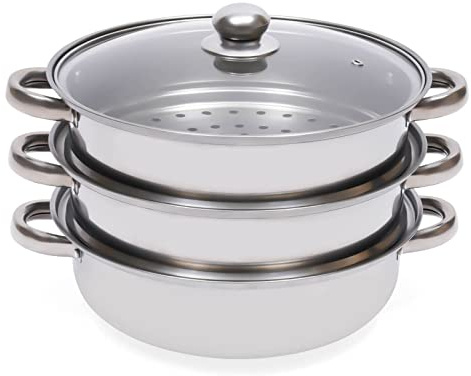 3-Tier Stainless Steel Steamer, Meat Vegetable Cooking Steam Pot Kitchen Steamer Cooker with Handle for Steaming Tamales, Veggie, Broccoli, Couscous, Pasta And Dumplings