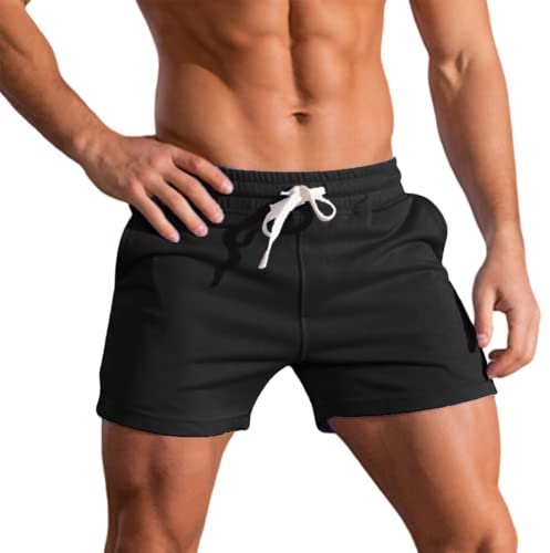 Short de Course de 3 Pouces pour Hommes, Short d'entraînement Physique, de Musculation, Short de Sport en Coton Respirant Noir L