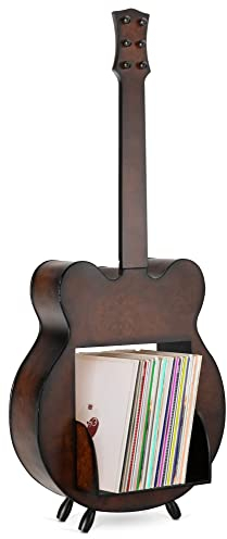 Stagecaptain SR-80 D Schallplattenregal “Django” Sunburst - Aufbewahrungsregal für LPs - Aus Vollholz im Gitarren-Design - Für bis zu 80 Schallplatten - Dunkelbraun