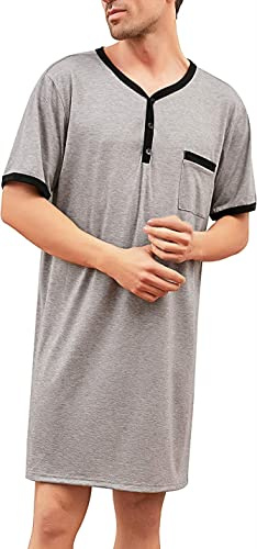 Pijama Larga Hombre Algodón Camisetas de Pijama Hombre Mangas Cortas Camisa de Dormir Ropa de Dormir Pijama Sexy Casual Cómodo Gris*Corto-A L
