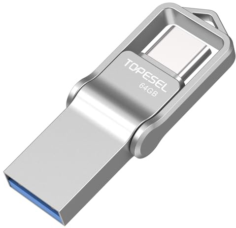 TOPESEL 64GB USB C Metal Flash Drive 2-in-1 OTG USB 3.0 + Type C Thumb Drive, UDP-Tech Waterproof Portable Jump Drive Swivel Design with Keychain Compatible with iPhone 17, Smartphones, Tablet, PC