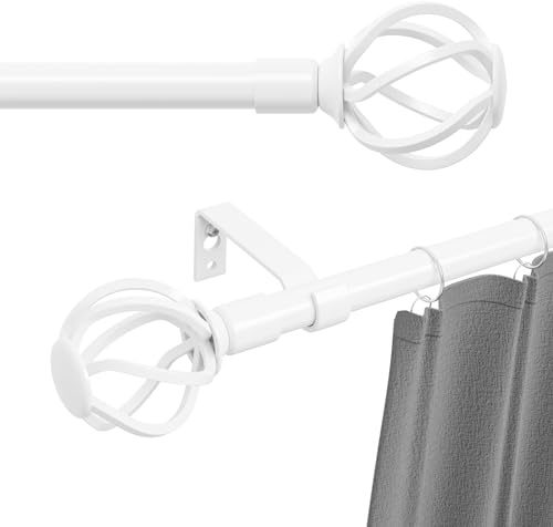 Bastone per tende lungo bianco da 182,9 a 365,8 cm, set di aste decorative per tende per finestre con terminali a gabbia, aste per tende resistenti per patio esterno, porta scorrevole in vetro, camera