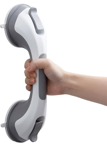 TAILI Agarraderas Baño para Mayores 31 CM, MAX 110 KG Asidero Baño Ventosa, Agarrador Ducha Personas Mayores, Seguridad para Ancianos, Discapacitados, Súper Fuerte Succión Asa Ducha - Gris