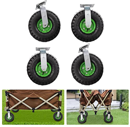 ZERNEIL 10 Swivel Pneumatic Caster Set of 4 - Includes 2 Swivel/2 Rigid - Black Rubber Wheel - 125kg/ 275.58lbs. Capacity- for Freight Equipment
