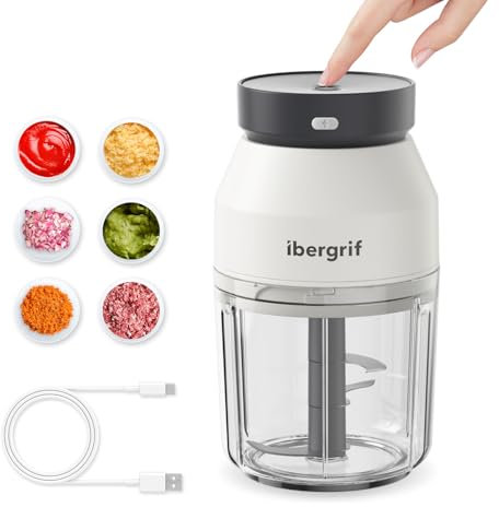 Ibergrif M503 Multizerkleinerer Elektrisch,Zerkleinerer Elektrisch 400ml, USB-Aufladung, Portabilität Zwiebelschneider Elektrisch, Universalzerkleinerer für Fleisch, Nüsse, Obst, Gemüse