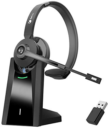 Earbay Kabelloses Headset mit Mikrofon, Bluetooth-Headset mit USB-Adapter & Ladestation, kopfhörer Home Office Kabellos, PC-Headphone mit Mikrofon für Telefon/Teams/Zoom/Büro/Skype/Computer