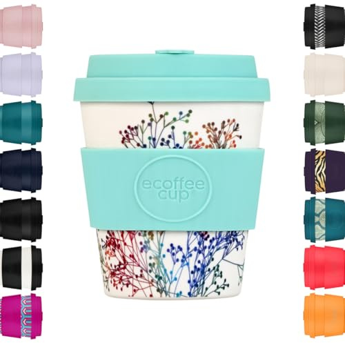 Ecoffee Cup Tazza da caffè riutilizzabile ecologica al 100% a base vegetale, con coperchio e manicotto in silicone, senza melamina e biodegradabile, lavabile in lavastoviglie e adatta al microonde, da