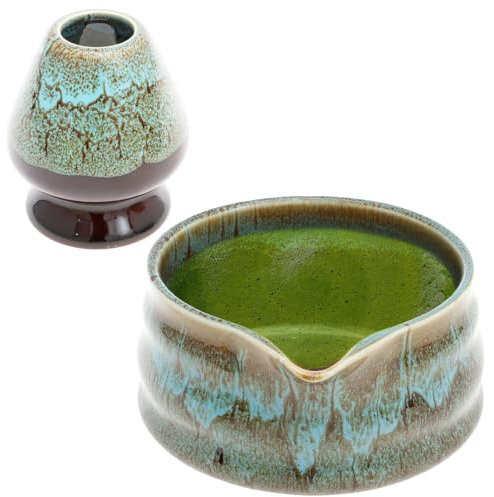 TNTGMG Matcha-Schale mit Ausgießer,2 Stück Matcha-Starter-Set aus Keramik,Fassungsvermögen 500 ml,Matcha-Ständer, handgefertigt, traditionelle Matcha-Mischschüssel für ein Matcha-Erlebnis