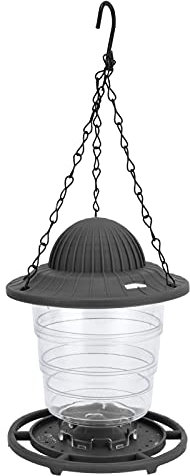 Mangeoire à Oiseaux en Forme de pavillon mangeur d'oiseaux Suspendus Transparent avec Une Large Couverture Mobile à Ouverture pour Les Jardins Terrasse (Gris)