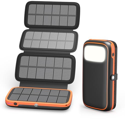 A ADDTOP Cargador Solar 10000mah - Cargador Portátil de Carga Rápida 15W con 4 Paneles Solares - Batería USB C In/out con Linterna LED para Teléfono 16/15/14/13 Galaxy y Camping