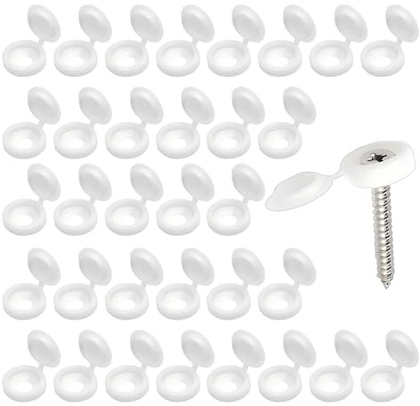 100pcs Screw Caps & Covers - 100 pcs White  Plastic Caps for Screws - Hinged Snap‑On Decorative Head Covers