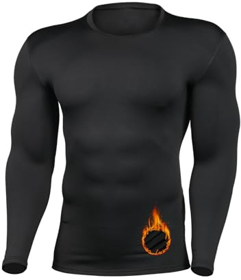HYCOPROT Men's Thermal Long Sleeve Shirts Fleece Lined Base Layer Stretchy Breathable Compression Tops Sports Keep Warm Undershirt Winter Athletic Workout Top for Running Cycling Skiing (Black, M)