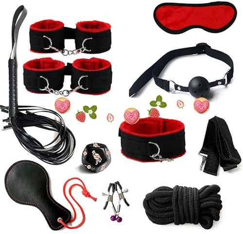 WreGmgg Set di 10 Pezzi con Racchetta in Pelle Indoor Sport in Nylon, Manette E Manette alla Caviglia, Regalo di Coppia - D12