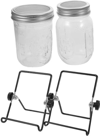 MERRYHAPY 2 Set Barattoli Germogliatori con Coperchi in Acciaio e Supporti Stabili Kit Completo per Germinazione Semi e Fermentazione Controllo Ottimale umidità per Microverdure Broccoli e