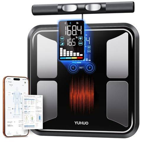 YUHUO Smart Scale for Body Weight, 8-Electrode Digital Bathroom Scale with BMI, Body Fat, Muscle Mass, Segmental Full Body Composition Analyzer, 28 Metrics Bluetooth App Sync, FSA&HSA Eligible