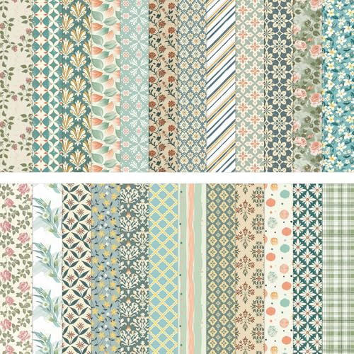 HAUTOCO 24 ark klippbokspapper 30 x 30 cm dubbelsidig scrapbooking-kort, boho blommönster dekorativt papper för skräpjournaltillbehör, decoupage, korttillverkning, gör-det-själv-hantverk och fotoalbum