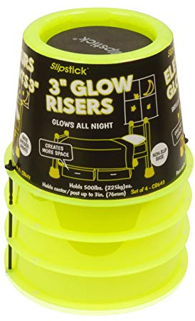 Slipstick CB643 3” Lift Glow in The Dark Bed Risers/Furniture Risers – Adds 3 inch Height for Under Bed Storage & Shows Bed Location in Dark (Set of 4) Heavy Duty Design - Supports 2,000 Lbs