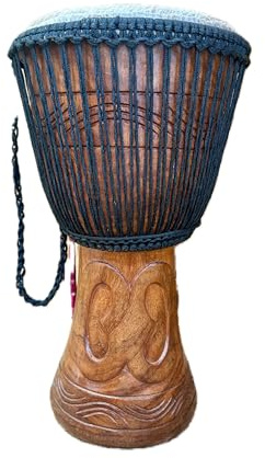 AMI 14-Inch Authentic Professional Djembe Drum with Beautiful Hand Carvings - Comes With 3 Free Instruments Worth £35