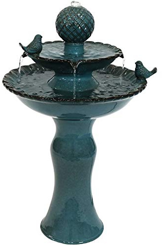 Sunnydaze 27 H 2-Tier Ceramic Water Fountain - Outdoor Water Feature for Patio, Yard, Balcony - Garden Fountain - Blue