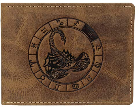 Greenburry Vintage 1705-Skorpion Leder Geldbeutel Geldbörse Portemonnaie mit Sternzeichenmotiv Skorpion