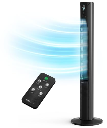 Pro Breeze® 46 Ultra-Powerful Portable Tower Fan, Oscillating 45W Motor, 3 Cooling Fan Speeds, 4 Operational Modes and 12-Hour Timer for Home & Office Black