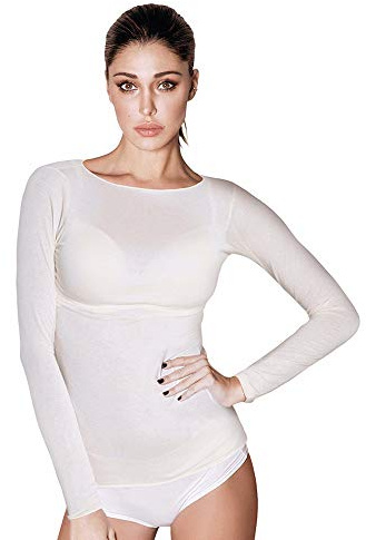 JADEA Maglia Modal e Cashmere Scollo Barca Donna Intimo Sottogiacca Morbido Leggero e Caldo (IT, Testo, M, Regular, Regular, Bianco)