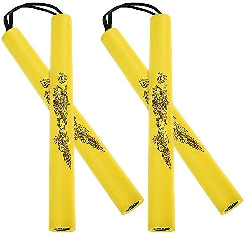 ZDNT 2 Pairs Foam Nunchucks,Safety Practice Nunchaku with Rope,Martial Arts Nunchucks,Foam Training Nunchucks Portable Training Nunchuck Foam Martial Arts Nunchucks for Kids and Beginners (Golden)