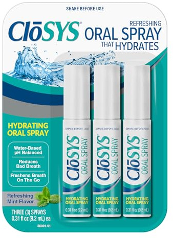 CloSYS Oral Breath Spray, 0.31 Ounce (3 Count), Mint, Sugar Free, pH Balanced, Fights Bad Breath