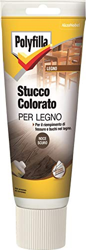 POLYFILLA STUCCO COLORATO PER LEGNO, Ripara e Riempitivo per legno Interno ed Esterno, in Pasta Colore NOCE SCURO 230 ML