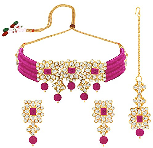 Aheli Ethnic Indian Necklace Earring Maang Tikka Set Traditional Fashion Bharatanatyam jewellery set Gift for Women