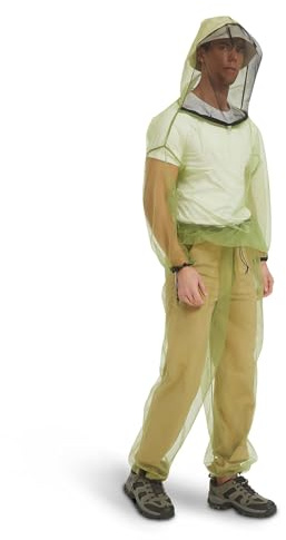 HENNCHEE Mosquito Suits for Adult, Mesh Net Bug Hooded Jacket Pant, Outdoor Full Body Protection Mosquito Proof Clothing (L/XL One Set)