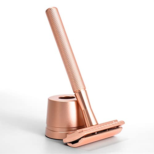 Safety Razor for Men and Women with Razor Stand,All Double Edge Razor Blades Lady Razor Eco-Friendly Zero Waste Beauty Environmentally,Rose gold