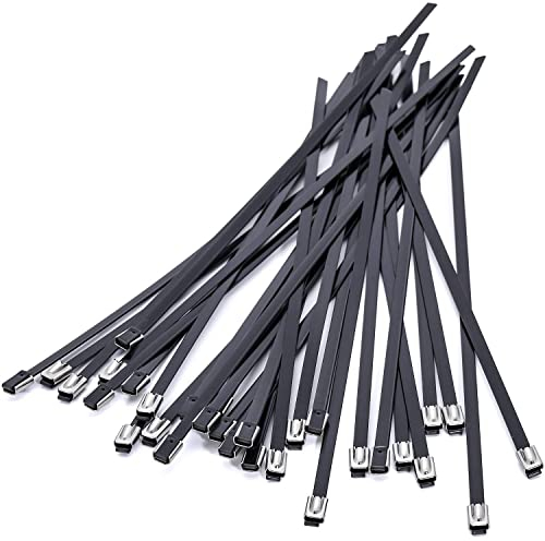 Edelstahl Kabelbinder 200 * 5,5mm, Schwarzer Polyester-Beschichtung Kabelbinder Metall Rostfrei UV Beständige Metal Cable Ties Für Balkongeländer, Abgasschlauch, Stacheldraht Reparieren | 30 Stück
