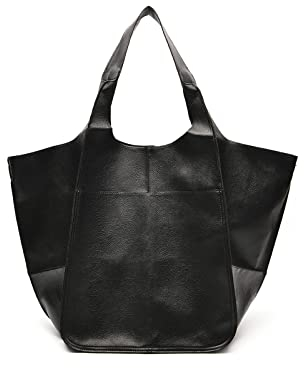 NICOLE & DORIS Frauen Tasche Groß Schultertasche Shopper Weiche Ledertasche Leichte Tote Tasche Hobo Handtasche Gross Umhängetasche Faltbare Tragetasche Schwarz