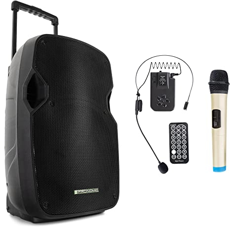 Pronomic Move 12 Partybox - Mobile PA-Anlage Bluetooth Lautsprecher TWS - Musikbox mit leistungsstarkem Akku - Leistung 30W (RMS) - Set inkl. Aktivbox, Funkmikrofon, Headset und Fernbedienung