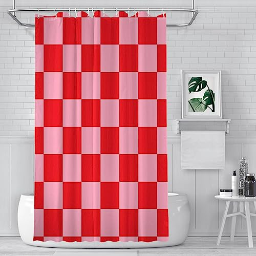 ZGDPBYF Karierte rosa und rote Duschvorhänge, wasserdichter Stoff, kreative Badezimmer-Dekoration mit Haken, Wohnaccessoires, wie abgebildet, 152 x 183 cm